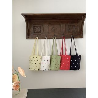 ins風布袋潮韓系chic可愛波點刺繡百搭單肩帆布包購物手提包包女