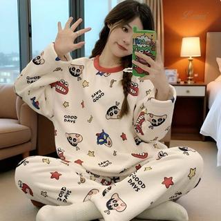 Lumi 日系珊瑚絨睡衣 睡衣 冬天睡衣 保暖睡衣 法蘭絨睡衣 睡衣套裝 女生冬季甜美長袖長褲珊瑚絨家居服兩件套裝