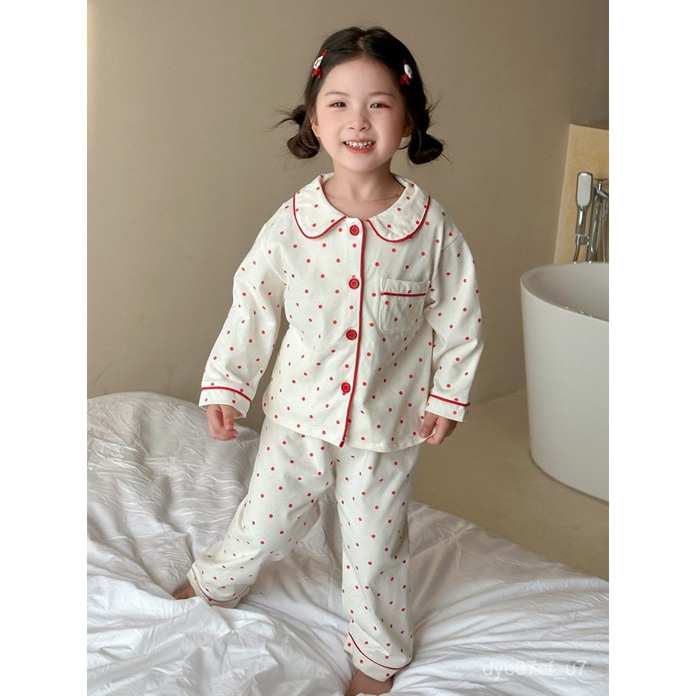 喵咪咪童裝【免運+全店促銷】兒童棉睡衣套裝女童長袖春秋季小童寶寶卡通可愛開衫家居服套裝潮 兒童睡衣 冬季睡衣