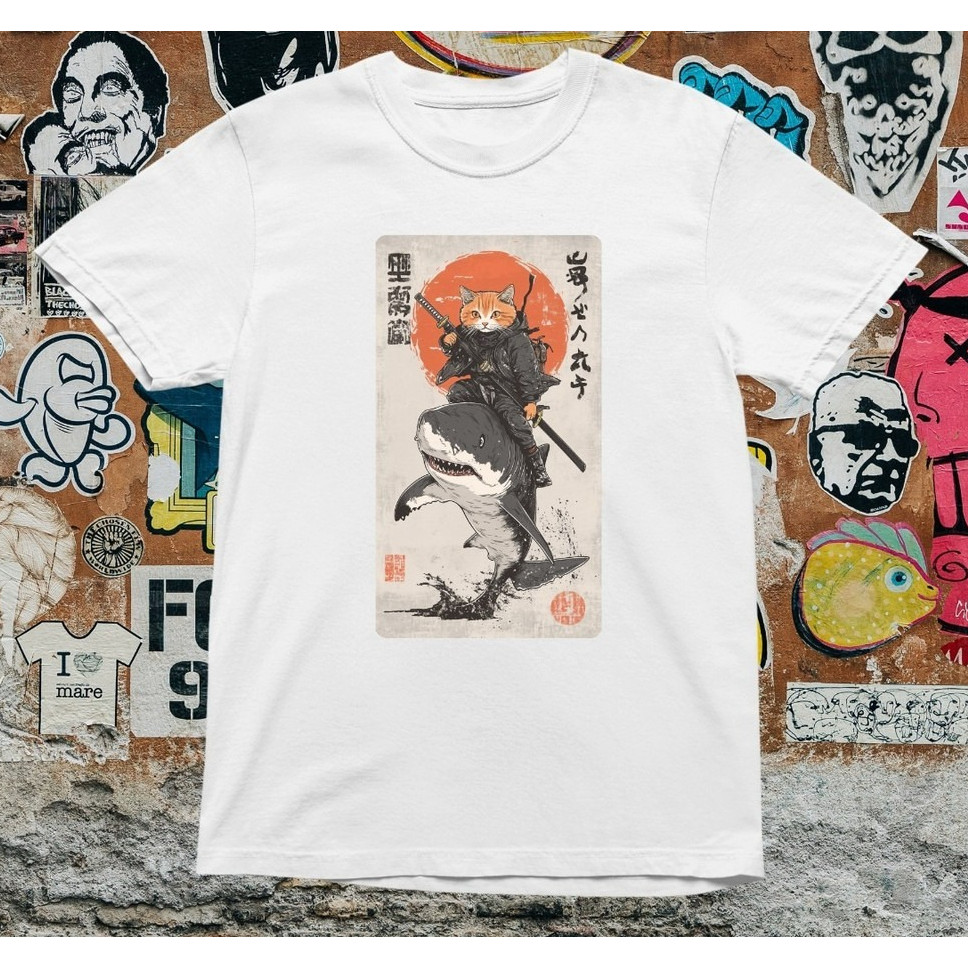 2025新款（純棉現貨）武士貓T恤浮世繪風格圖案印花上衣男女同款