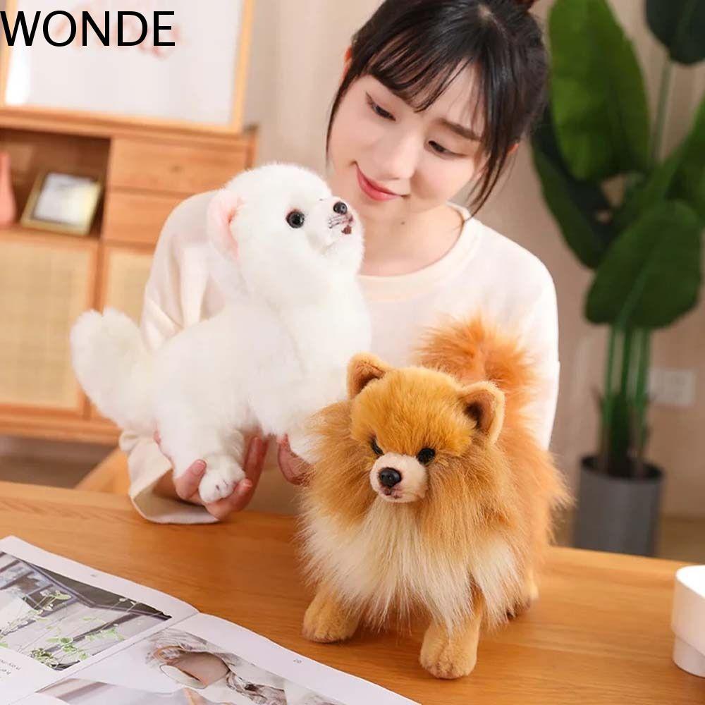 WONDE 博美犬毛絨玩具,站立毛絨動物仿真博美犬,可愛寵物公仔蓬鬆現實生活填充小狗玩偶兒童玩具