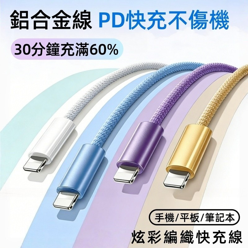 鋁合金接頭 編織數据綫 PD快充 USB 充電線 iPhone 17 16 oppo ipad Type-C 車載充電線