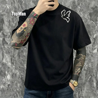 TopMan 男短袖t恤 純棉 重磅 海鷗肩印花簡約休閒印花潮t JSM 男生短袖 上衣