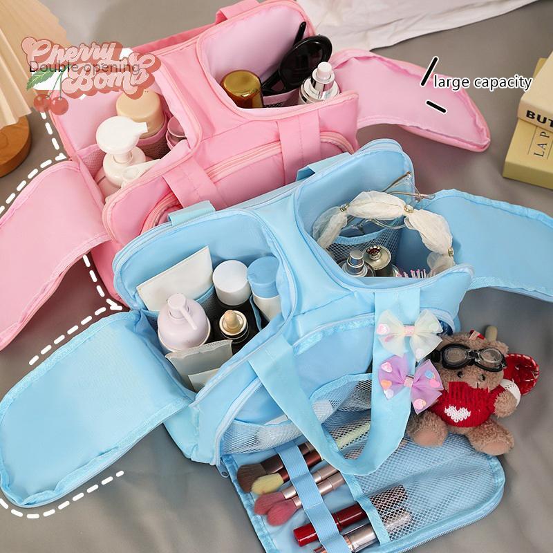 【櫻桃炸彈】大容量雙開口化妝包女款旅行雜物收納包手提收納袋化妝包洗漱包全新