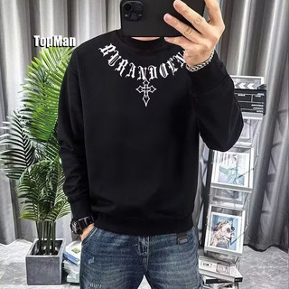 TopMan 大學T 長袖男 十字架哥特領印花休閒運動衫 男生 刷毛大學T
