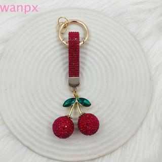 WANPX 全水鑽櫻桃鑰匙扣,韓國 Ins Blingbling 水晶櫻桃吊墜,閃亮高階創意精緻水鑽汽車鑰匙圈揹包裝飾
