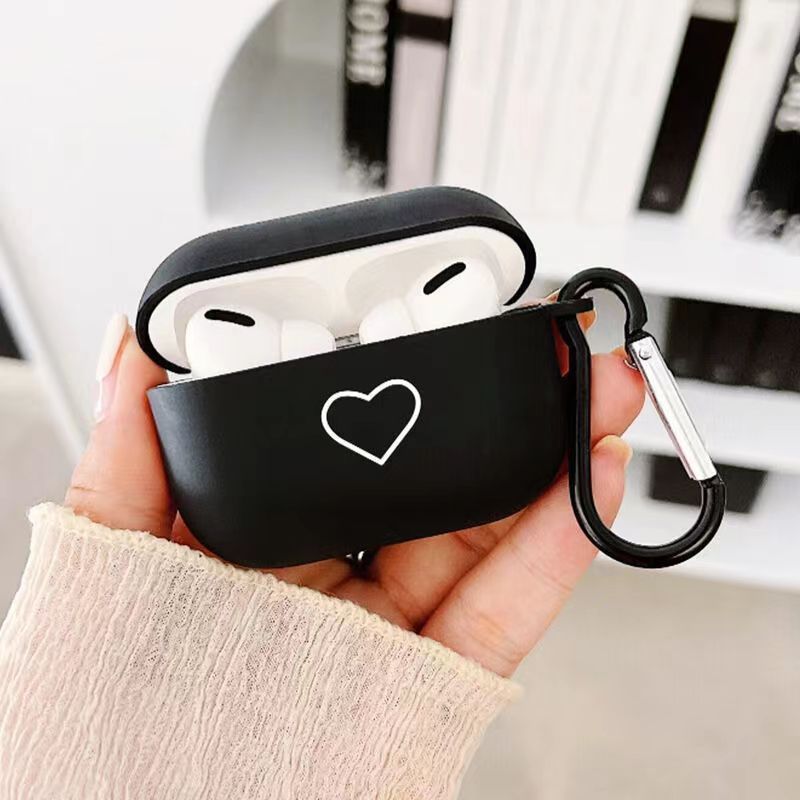 四葉草🍀簡約愛心適用airpods1/2代保護套airpods4蘋果藍牙耳機殻磨砂黑色 JWC2