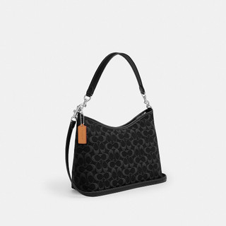 直郵正品【COACH】LAUREL 經典SIGNATURE丹寧布單肩手袋-SV/黑色(CDE44)