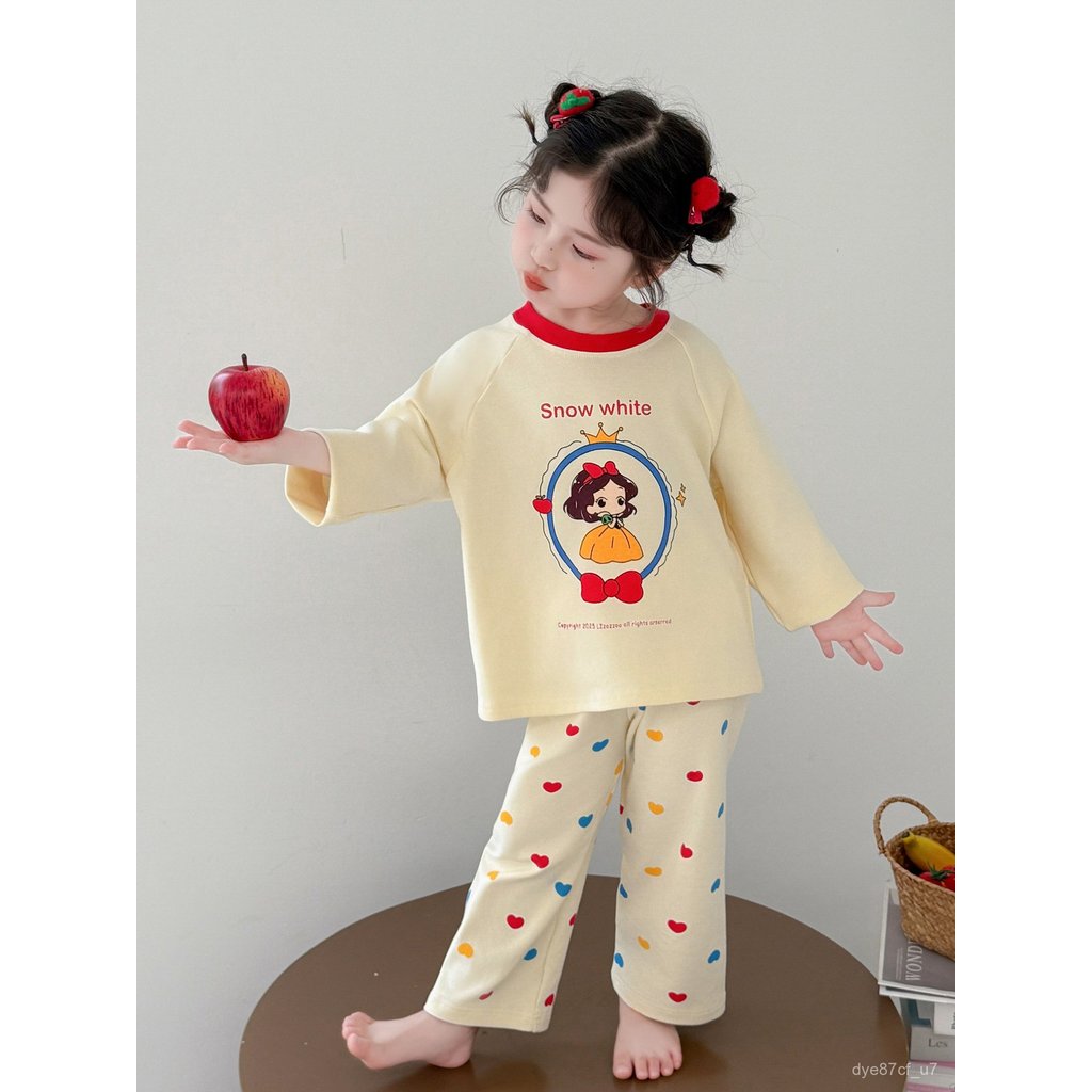 喵咪咪童裝【免運+全店促銷】女童棉睡衣套裝春秋裝新款兒童洋氣小女孩可愛家居服羊毛拉架 兒童睡衣 冬季睡衣
