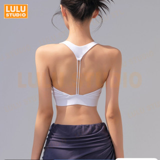 LULU【高強度】固定一體式胸墊 聚攏防下垂 Y字鏤空美背 露肚背心 運動內衣女 皮拉提斯服 無袖背心 健身文胸