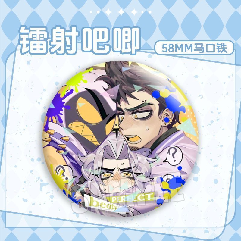 Hazbin Hotel🎁地獄旅館 地獄客棧 阿拉斯托 夏莉 亞當魯特地獄客棧自制58mm鐳射碎玻璃徽章學生禮物揹包谷