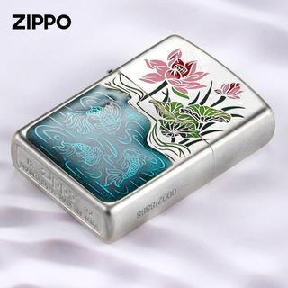 ZIPPO打火機官方 夜光魚戲蓮花防風 新年禮物送男士朋友實用