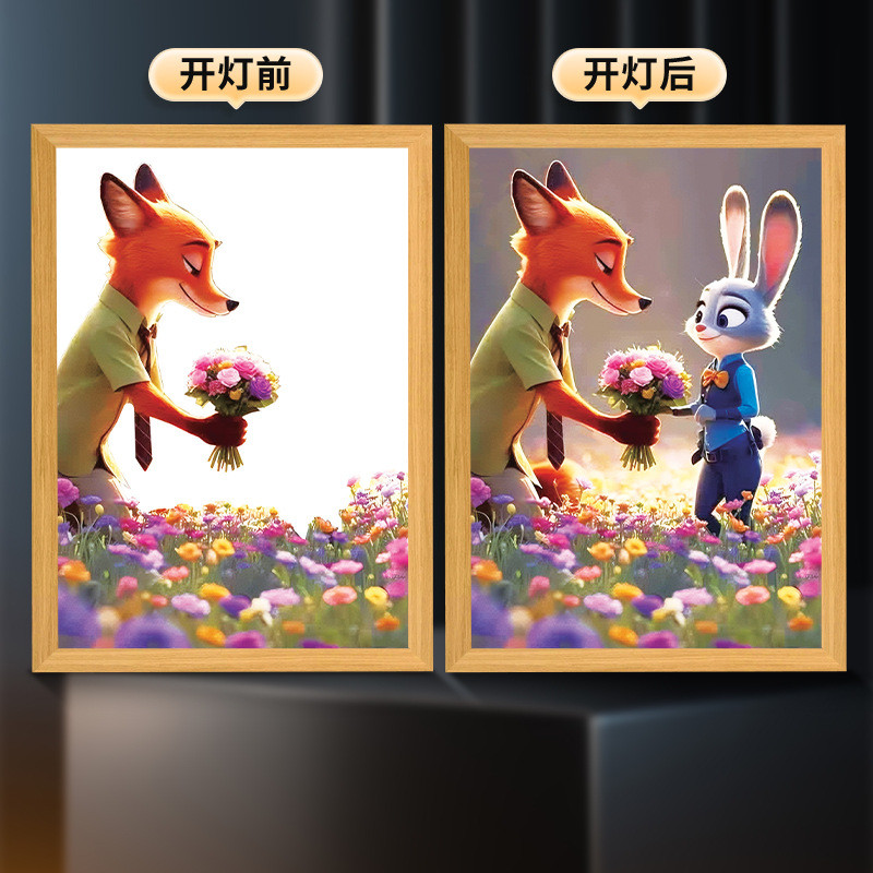 瘋狂動物城尼克和朱迪周邊彩繪小夜燈氣氛三色小夜燈裝飾尼克與朱迪周邊瘋狂動物城燈畫20251213