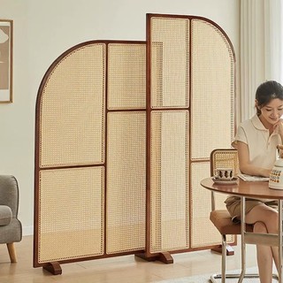 日式實木藤編屏風 屏風隔斷 玄關屏風 客廳簡約名宿酒店禪意新中式組合可移動座屏