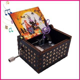 萬聖節木製音樂盒木製音樂盒復古手搖音樂萬聖節音樂盒經典 condekph