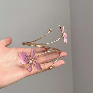 時尚飾品💍Vintage古著 Enamel color opening design flowers粉色蝴蝶臂環