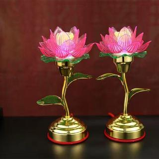 【LED供佛燈】神明桌水晶蓮花燈 佛堂燈具 神明燈 蓮花佛燈 插電LED觀音 LED蓮花燈 家用荷花長明燈 七彩蓮花燈