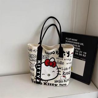 【臺灣-出貨🔥】Hello Kitty 大容量帆布托特包 可愛 KT 貓學生手提袋 日常通勤單肩包包