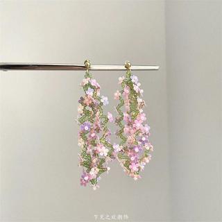 Vintage古著 Summer crystal woven flowers耳飾