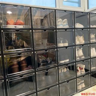 【台灣出貨】【可上門安裝】收納櫃 置物櫃 磁吸硬塑膠透明抽屜式鞋盒鞋子收納盒AJ加厚省空間鞋架鞋櫃側開櫃