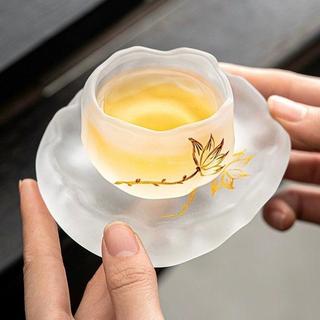 描金水晶琉璃蓮花杯子琉璃盞茶具蓮花蓮花茶杯茶杯杯墊水杯杯子pfb