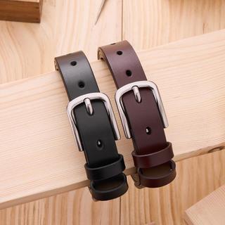 【MONO SELECT】極簡銀扣頭層牛皮皮帶 2.5cm日常百搭牛仔褲穿搭 休閒褲帶 真皮腰帶