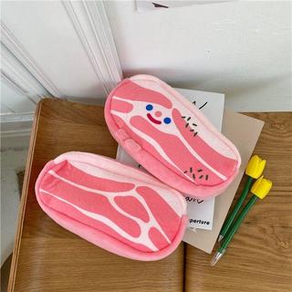 臺灣現貨🔥Mail❤️韓國ins可愛笑臉筆袋培根五花肉毛絨文具袋少女心化妝收納袋便攜
