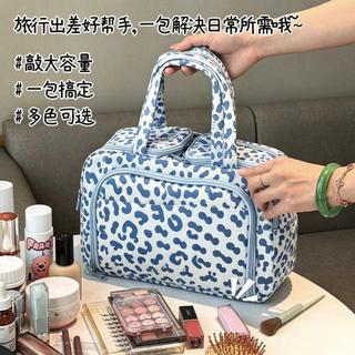 【桃園出貨】化妝包豹紋分割槽四開大容量防水便攜洗漱行李箱手提收納包女旅行