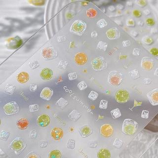 甜柚｜夏日清新水果檸檬片冰塊美甲貼紙定製網紅ins風水杯筆桿指甲貼DIY