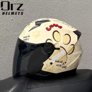 ORZ-705 米色腳印系列 雙鏡片安全帽 機車安全帽 3/4安全帽 四分之三罩 半罩式安全帽 可拆洗內襯 快拆鏡片
