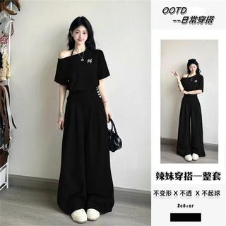 【悅己大尺碼女裝】🍇運動套裝女夏季ins潮學生韓版寬鬆時尚高級感短袖長褲休閒兩件套中大尺碼套裝
