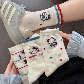 【桃園出庫】限時下殺價兒童襪子春夏卡通中筒襪Hello Kitty襪子夏季網眼透氣吸汗中大童