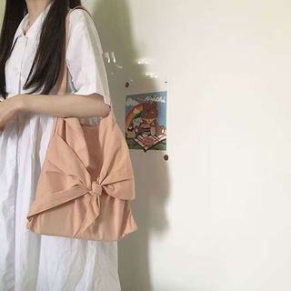 免運 臺灣出貨 帆布包chic韓系 少女心蝴蝶結設計ins純色百搭單肩帆布包布袋女