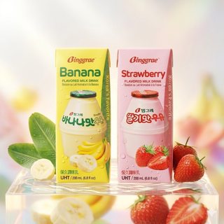 Binggrae 韓國調味牛乳 即期 草莓牛乳 200ml 韓國超商熱門 調味乳 韓國牛奶 韓國牛乳 香蕉牛奶