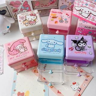 🔥防塵雙層抽屜式桌面分類收納盒 三麗鷗 凱蒂貓 Hello Kitty DIY串珠手帳文具分類 辦公室書桌極致省空間