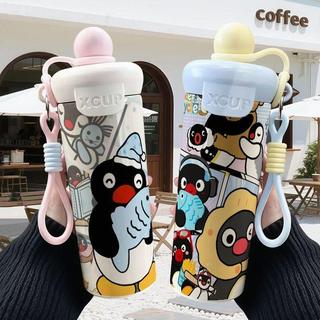 【桃園發貨🐧】pingu企鵝周邊保溫杯 不鏽鋼吸管水杯 大容量 咖啡杯 ins風格學生水杯 便捷水杯 水壺