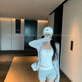 🔥臺灣出貨❤️米夕💕YOLO SHOP 韓系慵懶鬆弛感條紋開衫短褲套裝女夏季休閒風針織套裝