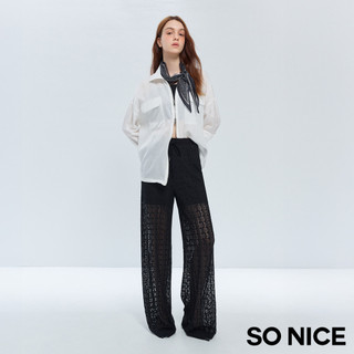 SO NICE 異國度假風透視感蕾絲寬褲｜都會時尚女裝【75632020】