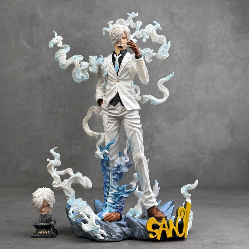 現貨海賊王 白西裝香吉士手辦 雙頭可替換 多替換手掌 冰火煙霧場景山治公仔 二次元收藏模型生日禮物 夢幻紳士山治 GK 