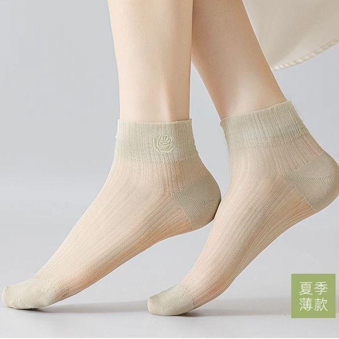 夏季新款 特價出清 夏季薄款襪子 冰絲襪 短襪 襪子 襪子女短襪夏季薄款水晶玻璃絲襪防勾絲涼感襪網眼夏天冰絲短筒襪限定