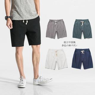 透氣 涼感 速幹亞麻 🍟夏季寬鬆亞麻休閒褲短褲男褲子薄款純棉運動沙灘褲男士五分褲休閒褲短褲 男士五分褲 亞麻短褲