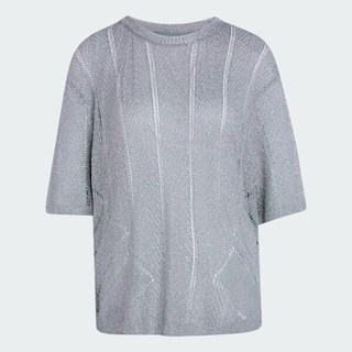 Adidas 愛迪達 Knitted Jersey KZ5061 女 T恤 短袖上衣 休閒短袖 灰 亞版 針織