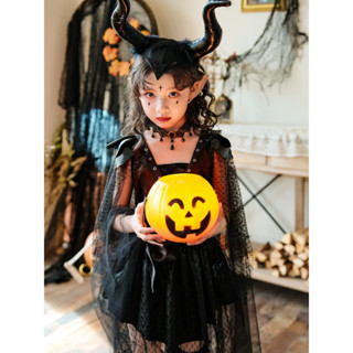 【臺灣出貨】萬聖節 節日裝扮 兒童服裝 暗夜精靈裝扮 小惡魔服裝 女巫服裝 舞臺裝扮表演 女童吸血鬼連衣裙 趣味裝扮