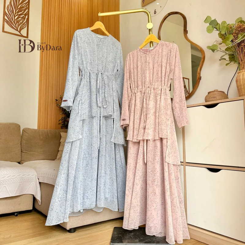 Asyifa Dress gamis Motif Kain Chiffon Full Furing Dress