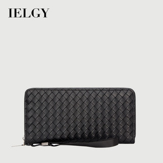 IELGY 新款男士長款錢包編織紋拉鍊手拿錢包多功能多卡位簡約