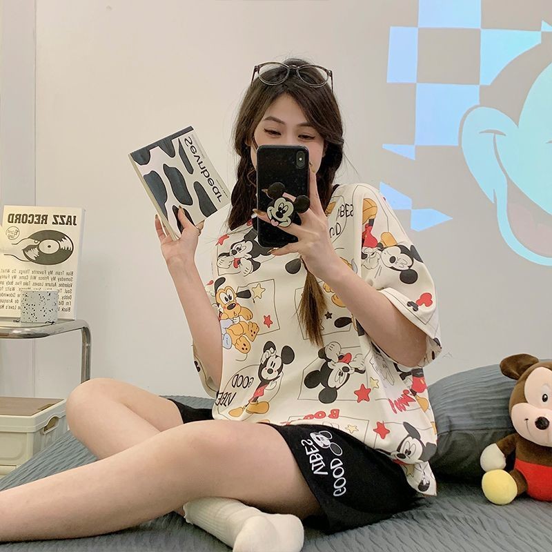 【臺灣免運】米老鼠卡通睡衣套裝 短袖短褲休閒家居服 甜美可愛學生款 透氣舒適可外穿 #米老鼠睡衣 #卡通睡衣 #家居服套