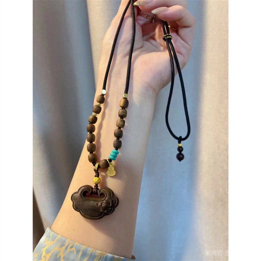 白沙屯 媽祖/開光🙏🏻原創設計仿沉香荷花大如意鎖項鏈搭配精編棊楠沉香毛衣鏈禮物保真