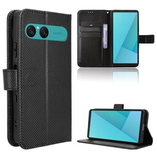 適用於索尼 Xperia 10 VII Mark 7 錢包式保護殼掛繩 PU 皮套卡槽的時尚鑽石翻蓋保護套