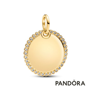 【Pandora】可鐫刻圓形鑲邊吊飾-鍍14k金 母親節禮物 520禮物 官方直營