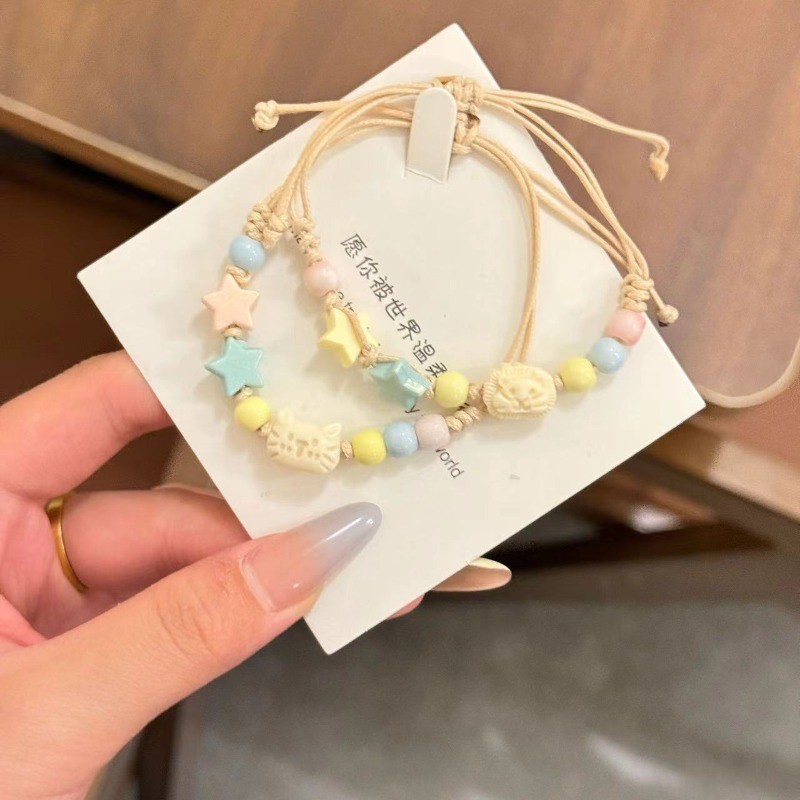 可愛 陶瓷 貓咪 小獅子 手鍊 簡約 百搭 高顏值 彩色 串珠 手繩 情侶 閨蜜 手環 創意 禮物 甜美 精美 飾品